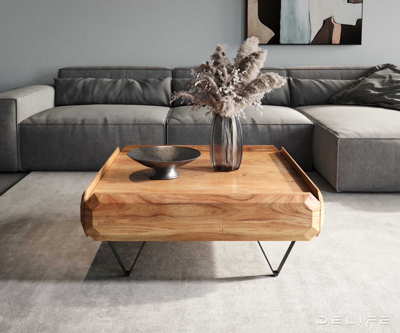 Klubska mizica Kiano 90x90 cm, material: Akacija