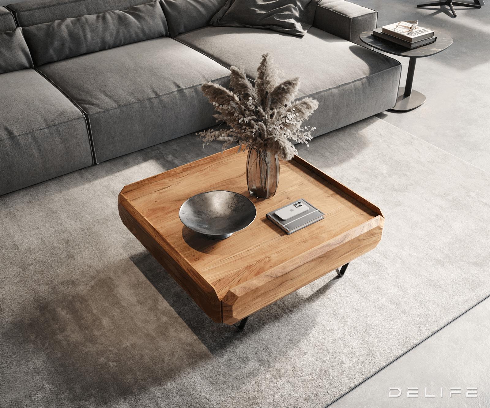 Klubska mizica Kiano 90x90 cm, material: Akacija