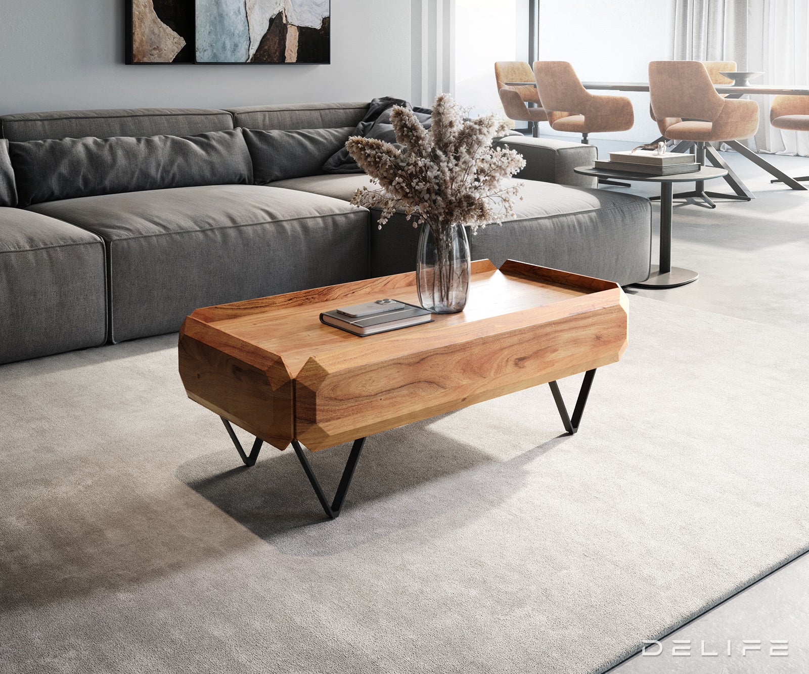 Kiano klubska mizica 100x50cm, Material: Akacija