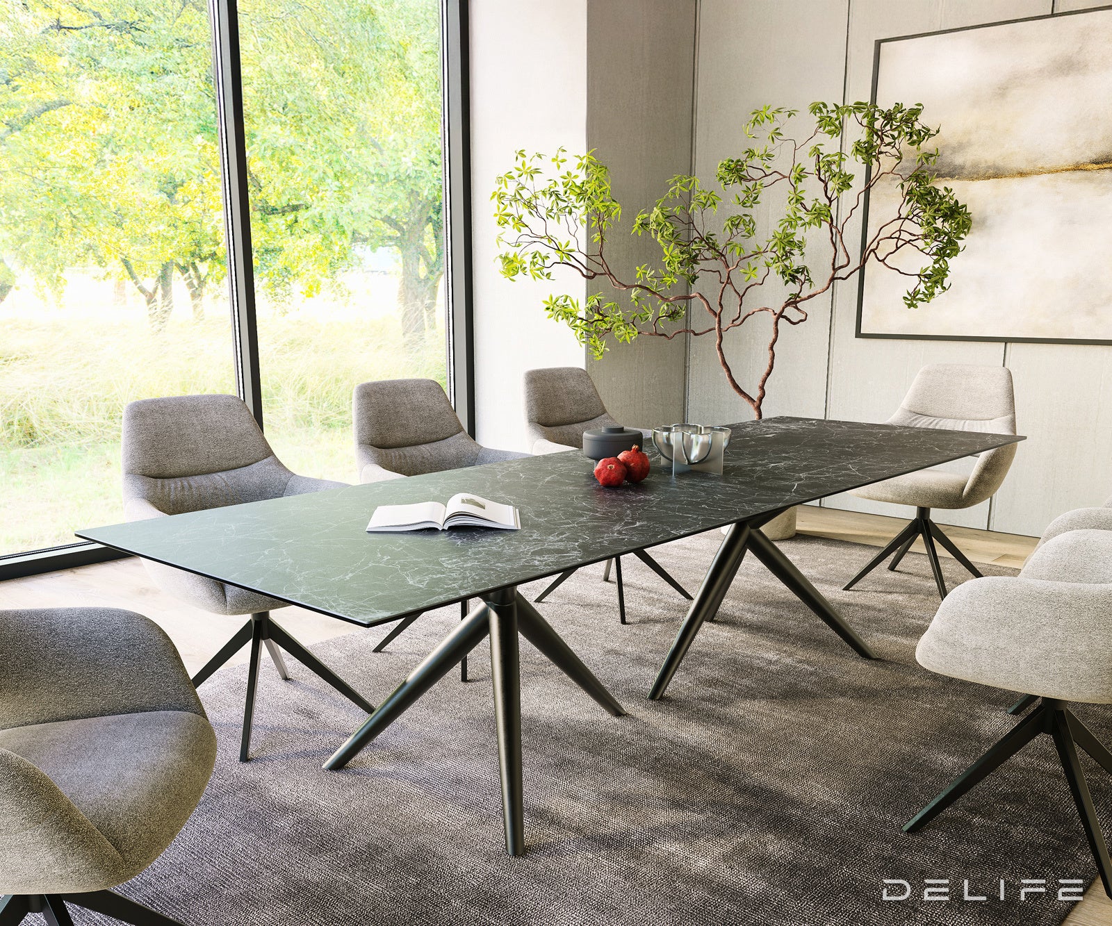 Jedilna miza z robom 300x100cm, Material: Keramika Laminam Nero Greco