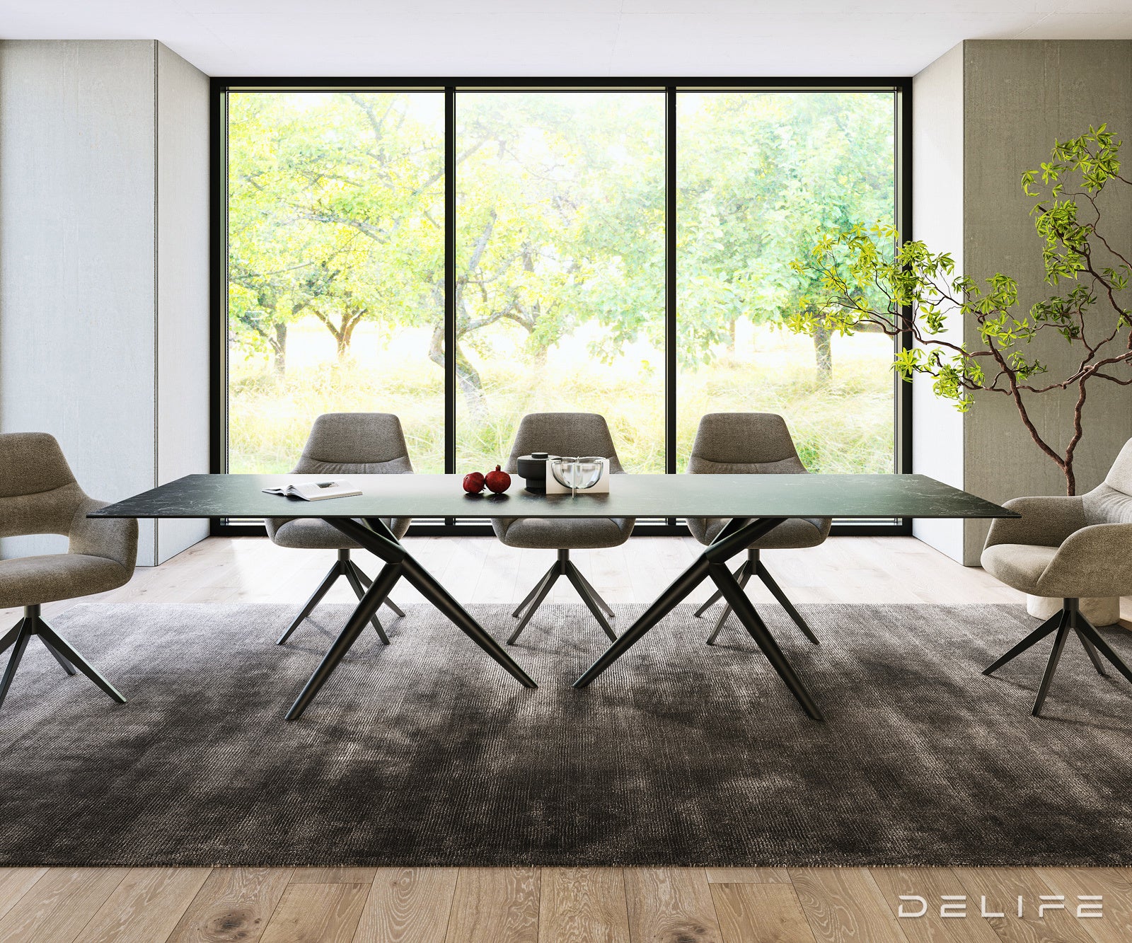 Jedilna miza z robom 300x100cm, Material: Keramika Laminam Nero Greco