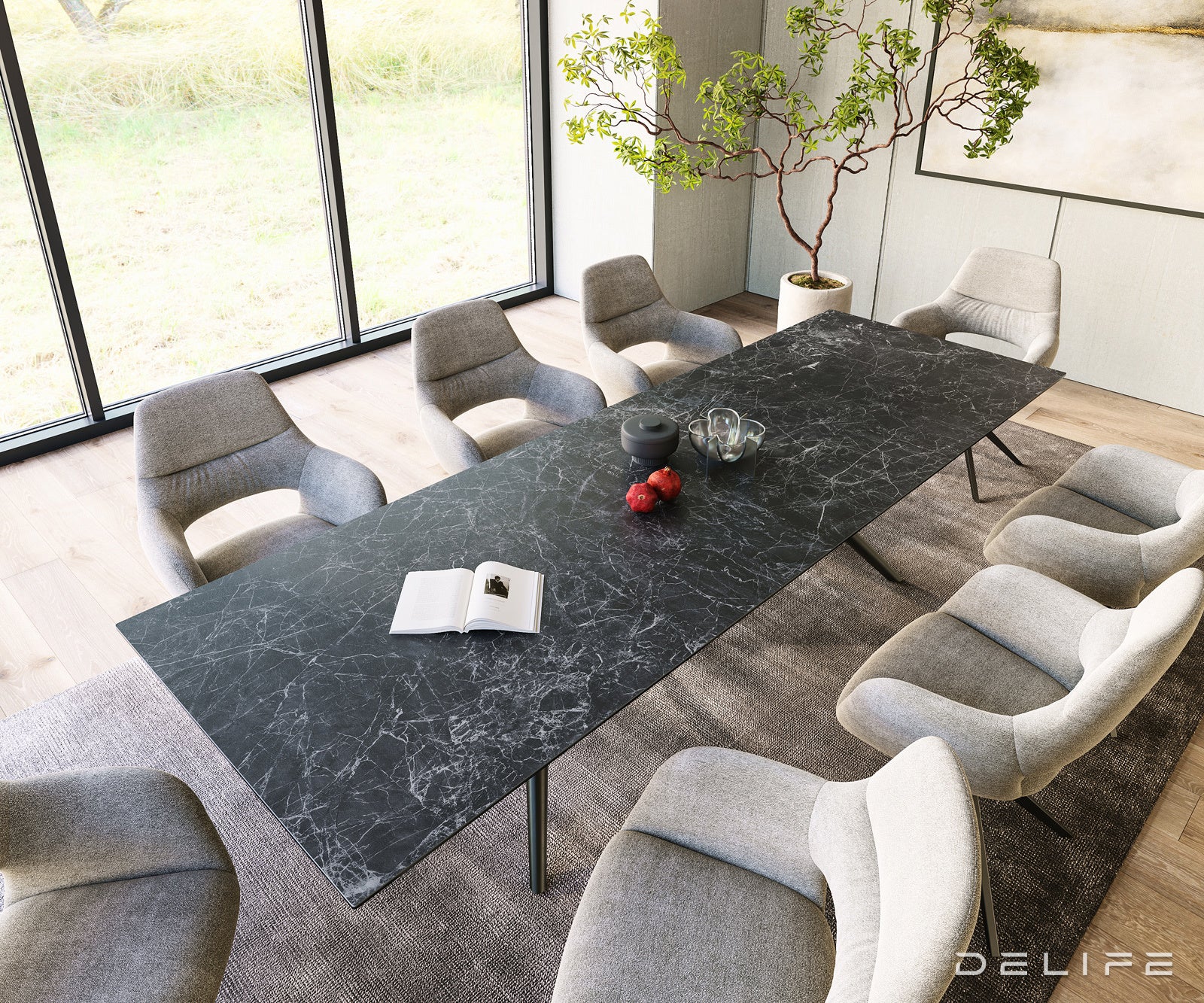 Jedilna miza z robom 300x100cm, Material: Keramika Laminam Nero Greco