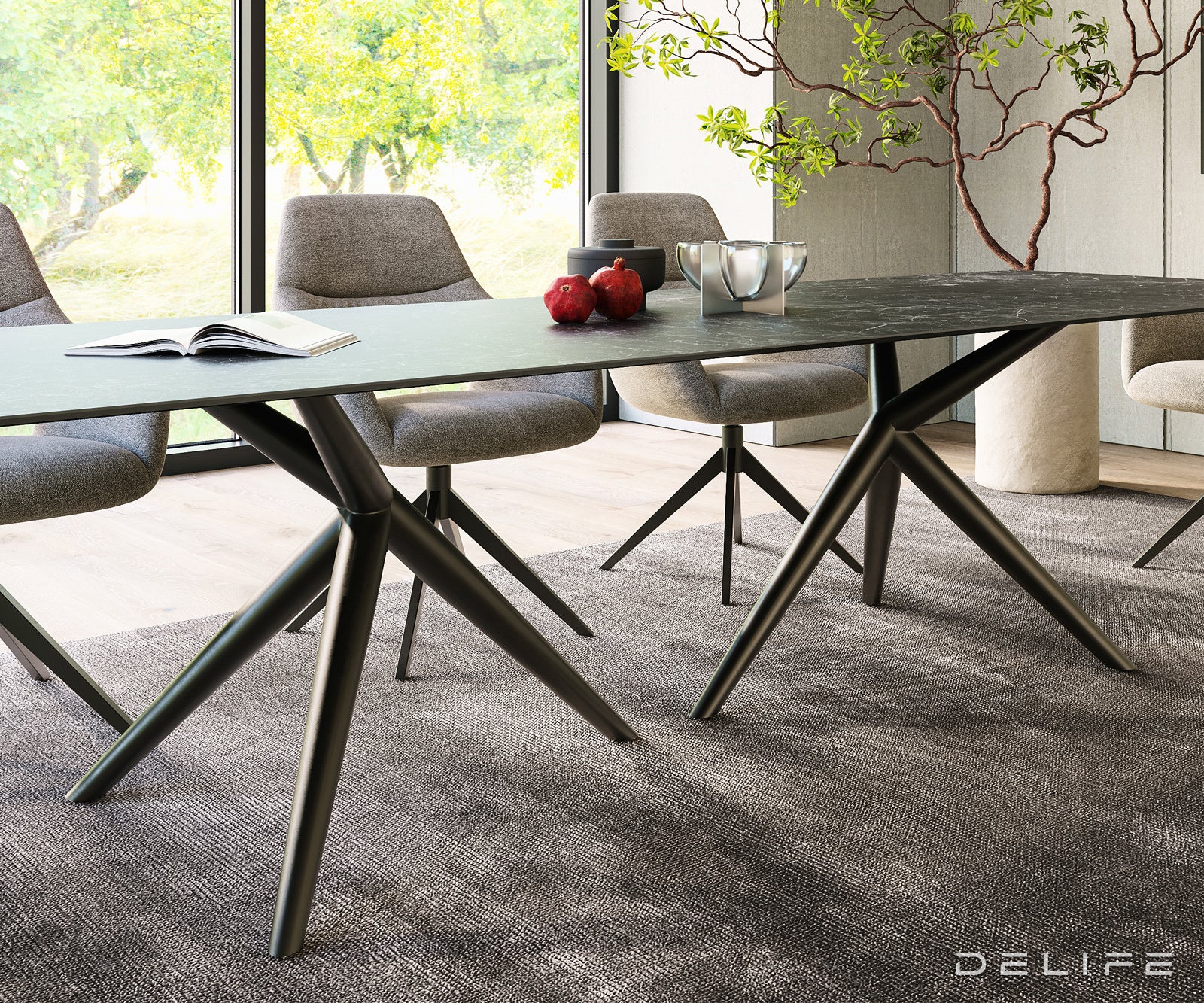Jedilna miza z robom 300x100cm, Material: Keramika Laminam Nero Greco