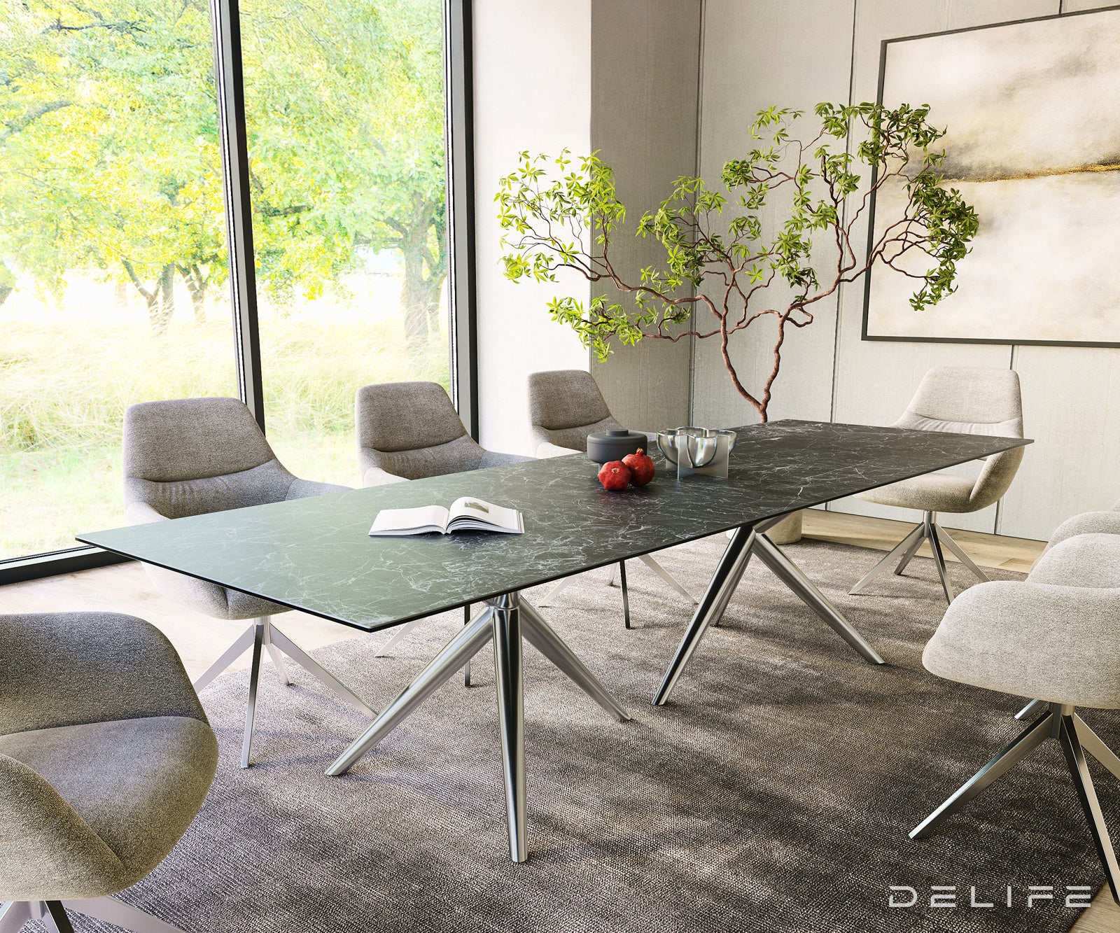 Jedilna miza z robom 300x100cm, Material: Laminam Sabbia Ceramics