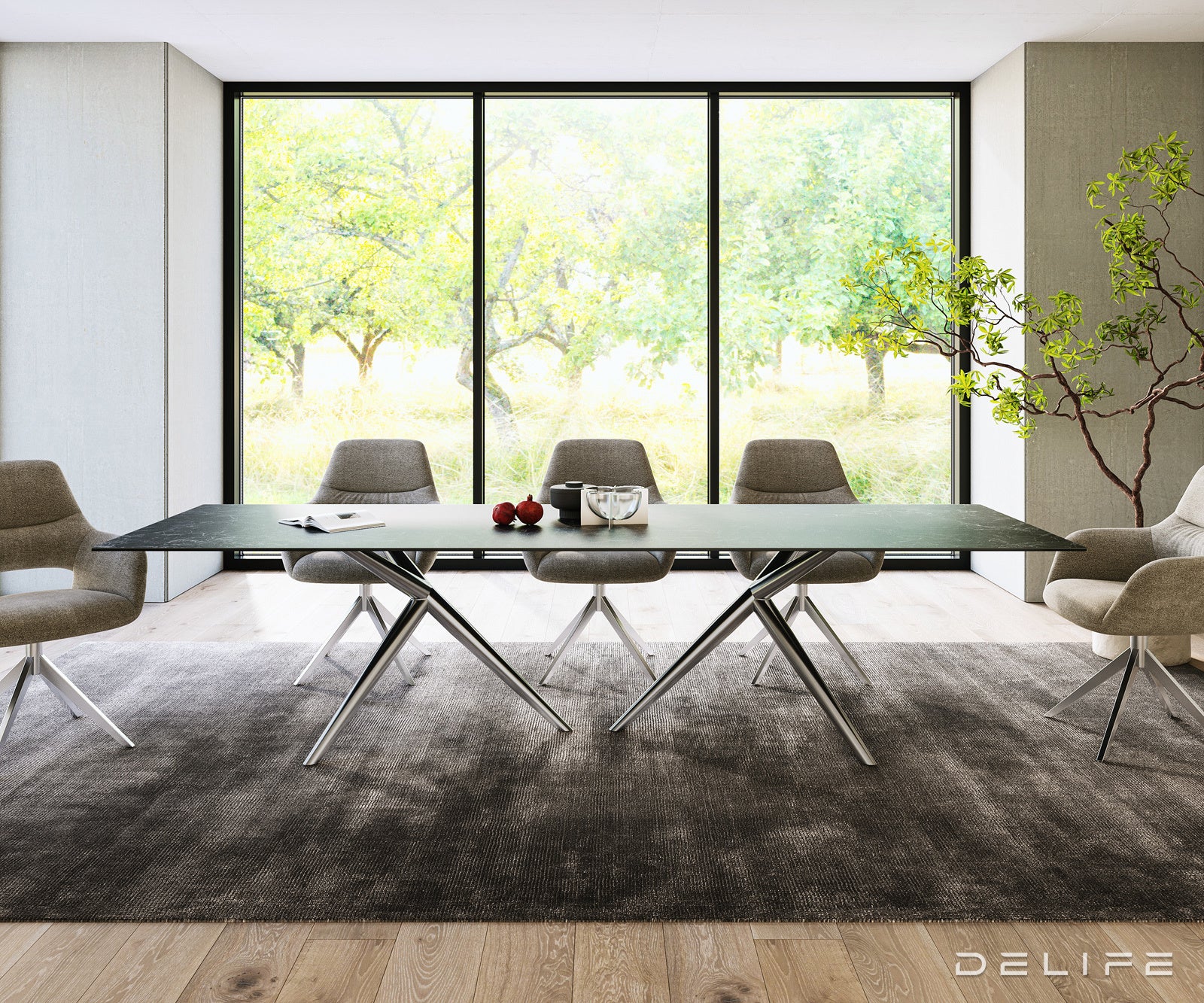 Jedilna miza z robom 300x100cm, Material: Laminam Sabbia Ceramics