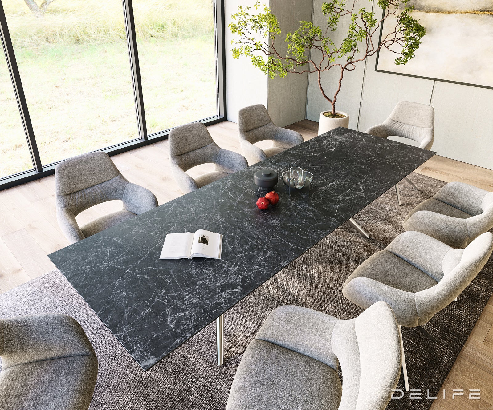 Jedilna miza z robom 300x100cm, Material: Keramika Laminam Nero Greco