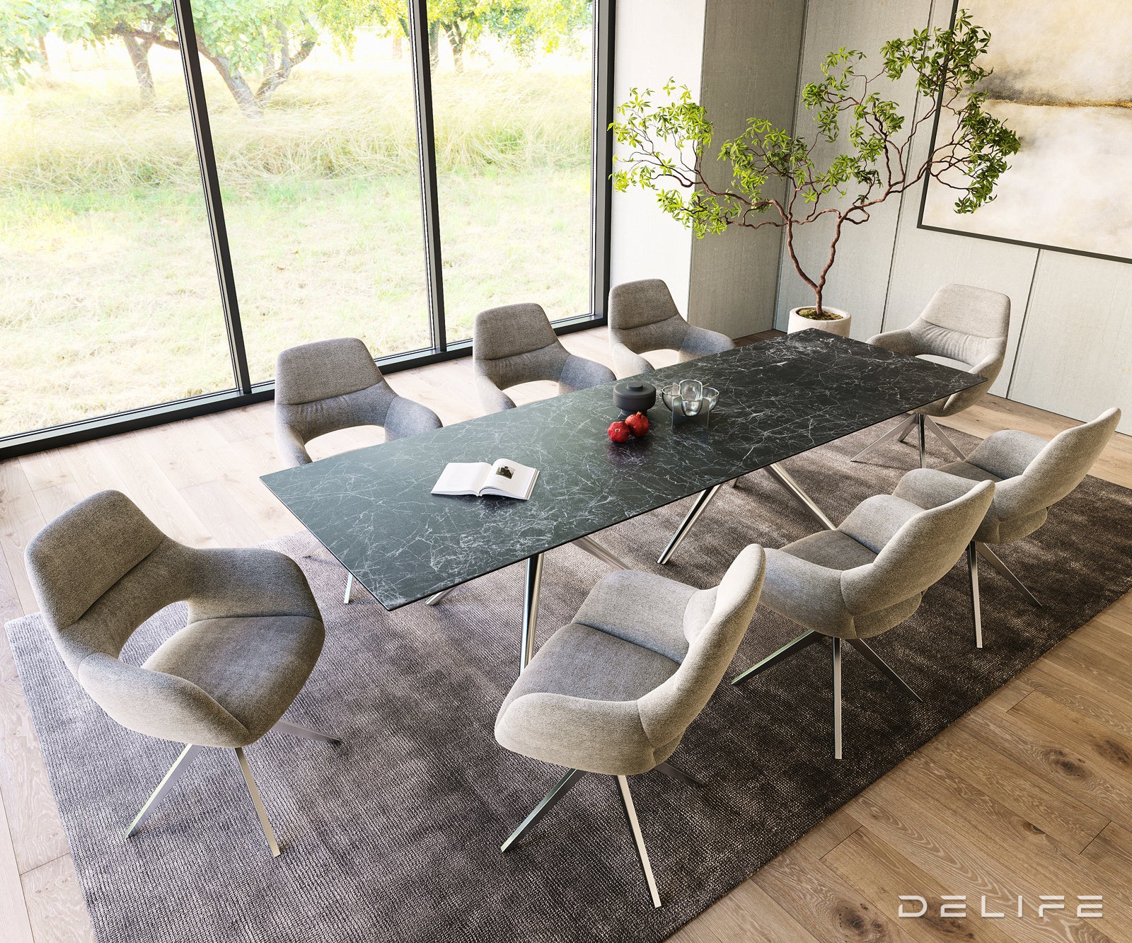 Jedilna miza z robom 300x100cm, Material: Laminam Sabbia Ceramics