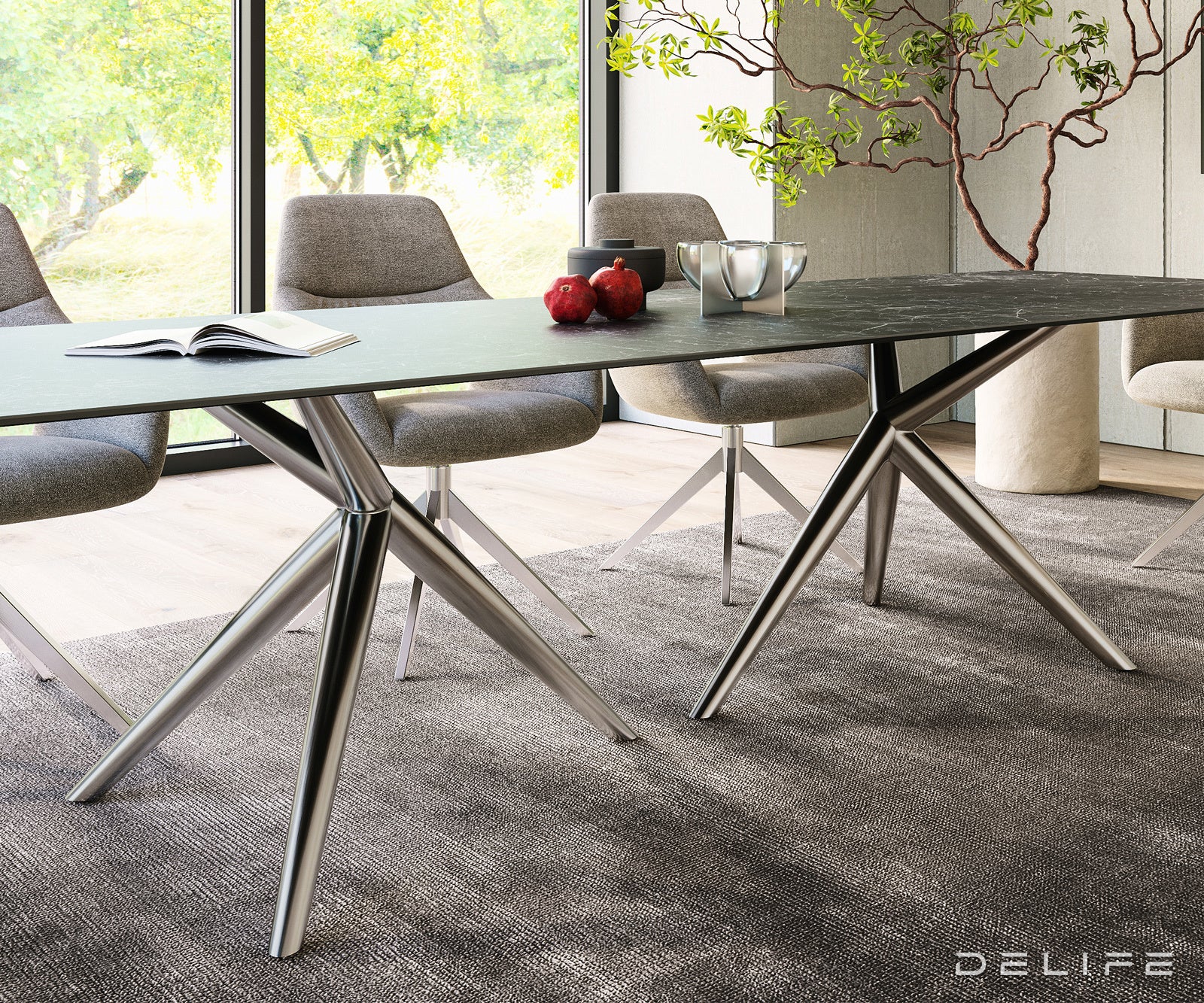Jedilna miza z robom 300x100cm, Material: Keramika Laminam Nero Greco