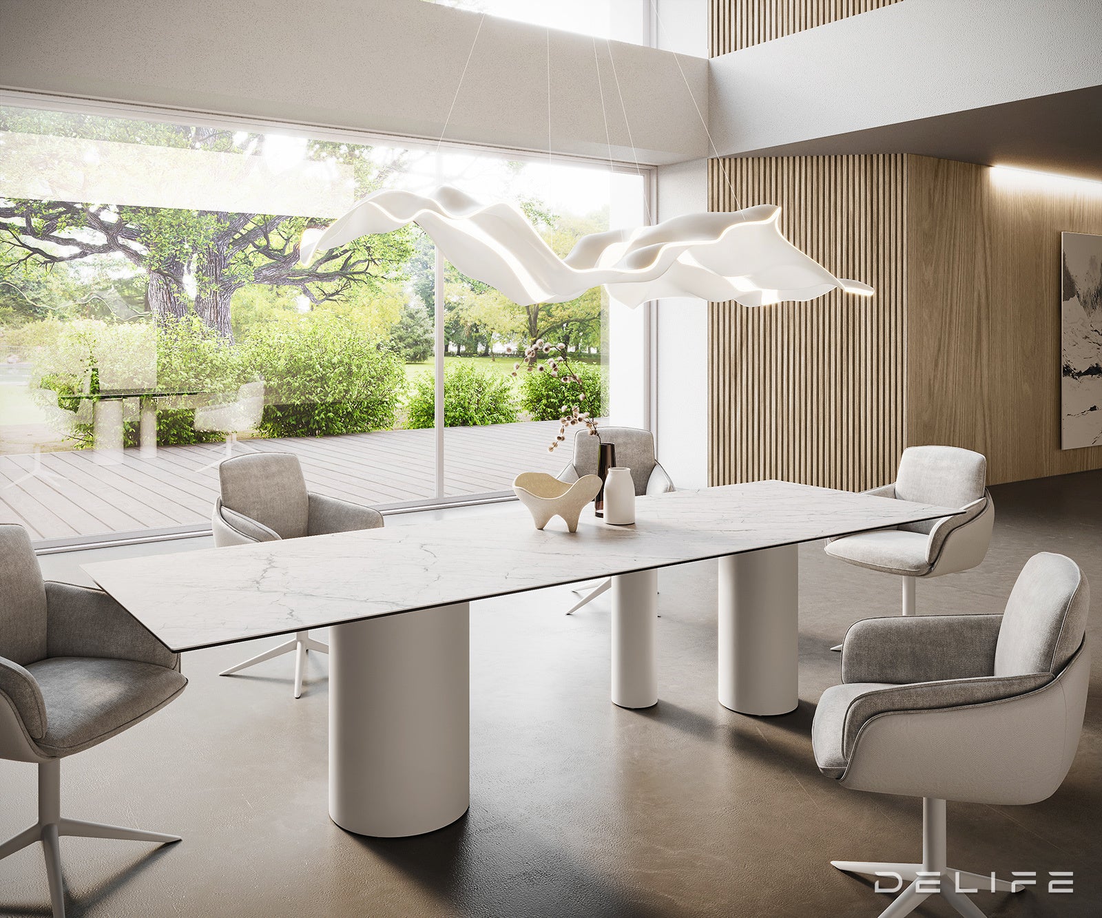 Jedilna miza z robom 300x100cm, Material: Laminam Statuarietto Ceramics