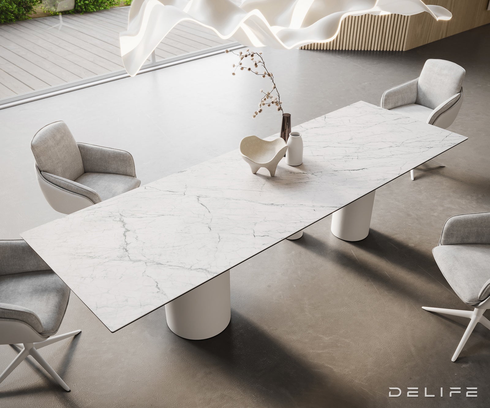 Jedilna miza z robom 300x100cm, Material: Laminam Statuarietto Ceramics
