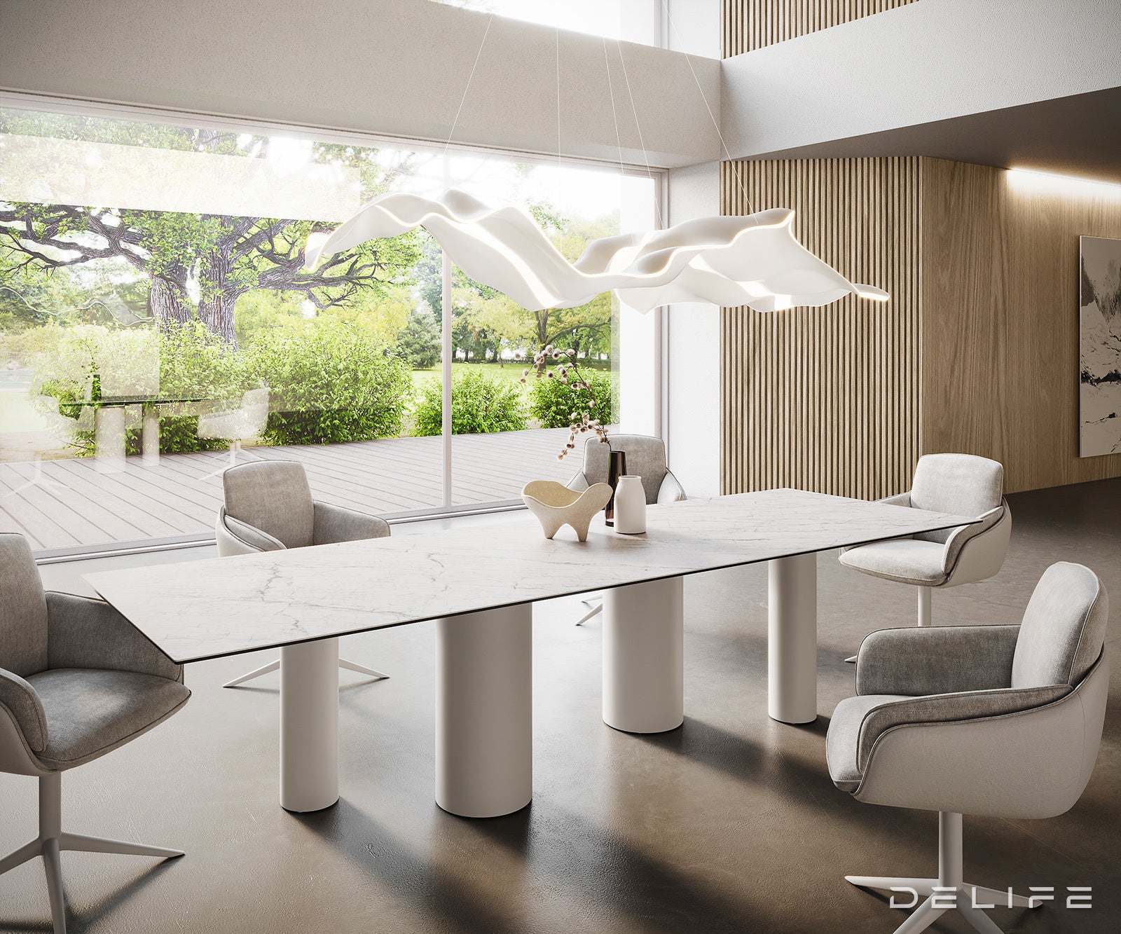 Jedilna miza z robom 300x100cm, Material: Laminam Statuarietto Ceramics