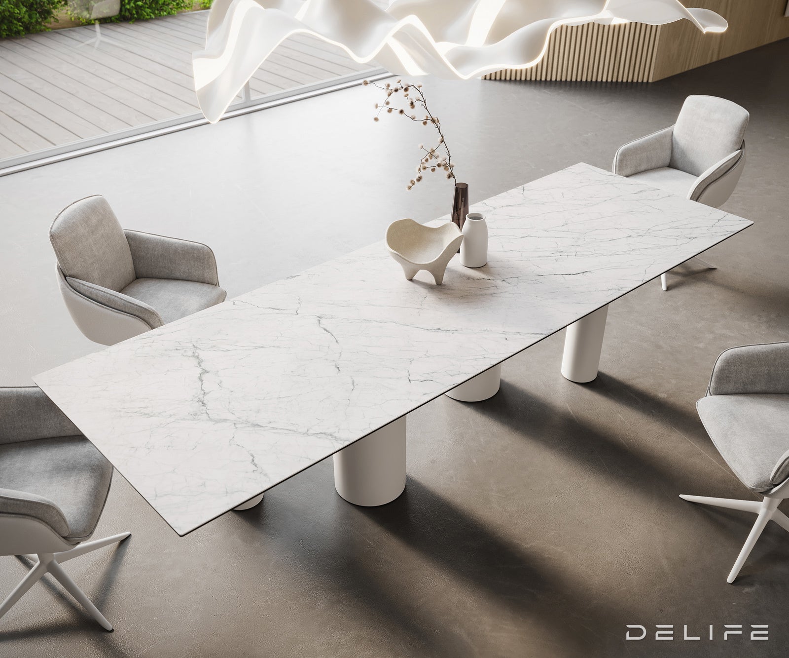 Jedilna miza z robom 300x100cm, Material: Laminam Statuarietto Ceramics