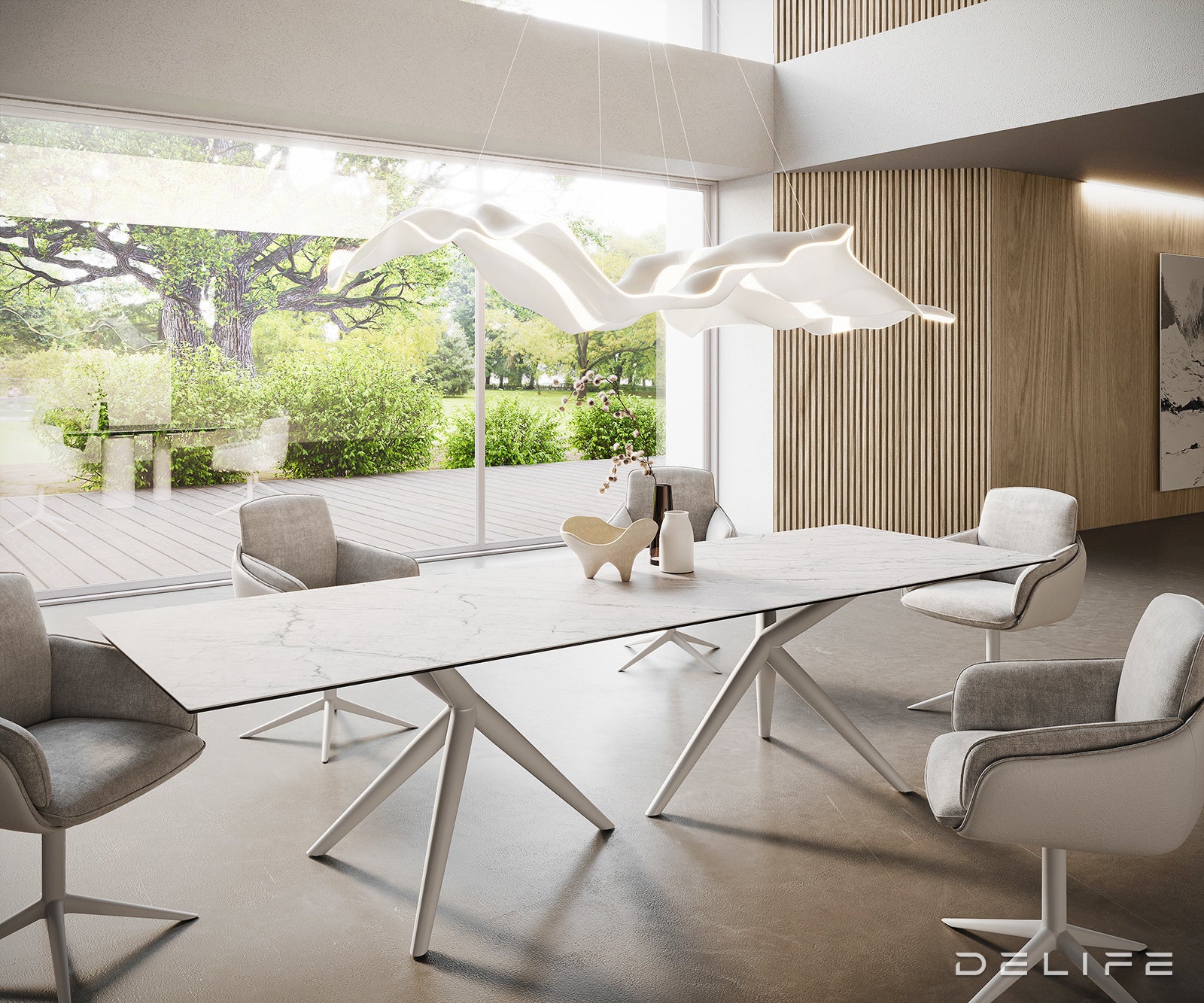 Jedilna miza z robom 300x100cm, Material: Laminam Statuarietto Ceramics