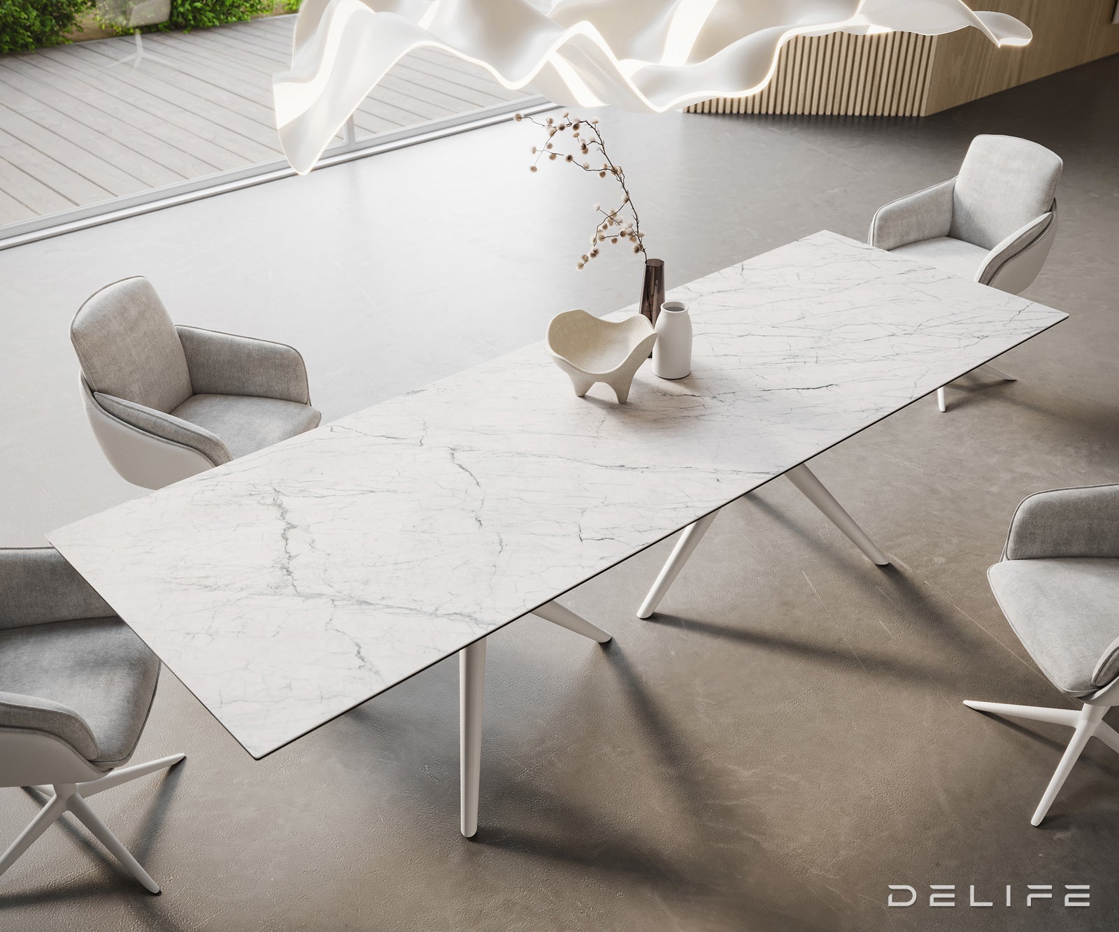 Jedilna miza z robom 300x100cm, Material: Laminam Statuarietto Ceramics
