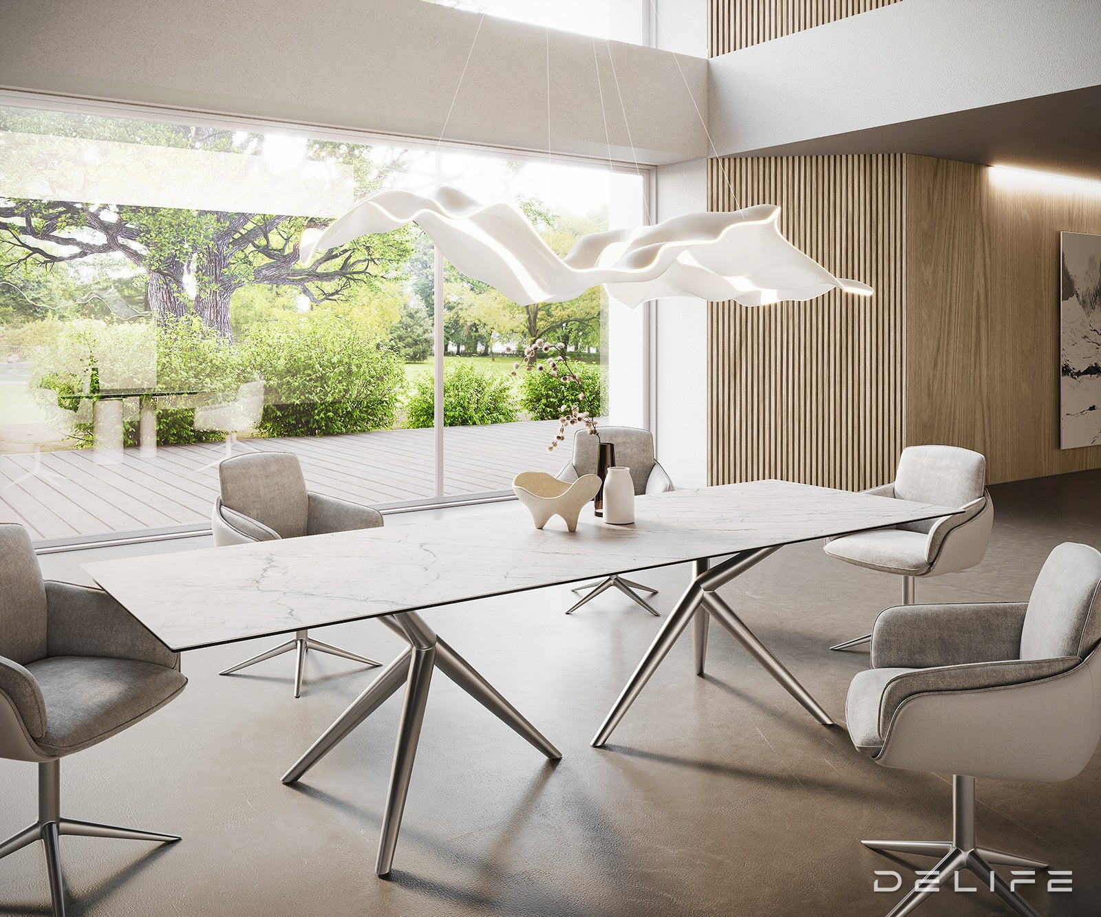 Jedilna miza z robom 300x100cm, Material: Laminam Statuarietto Ceramics