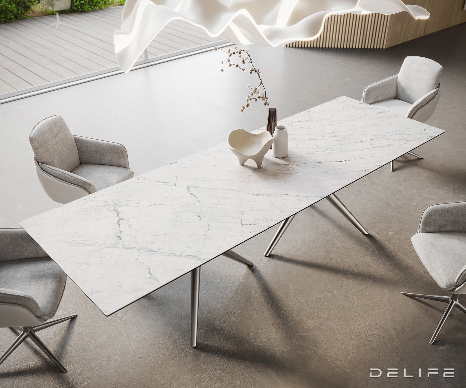 Jedilna miza z robom 300x100cm, Material: Laminam Statuarietto Ceramics
