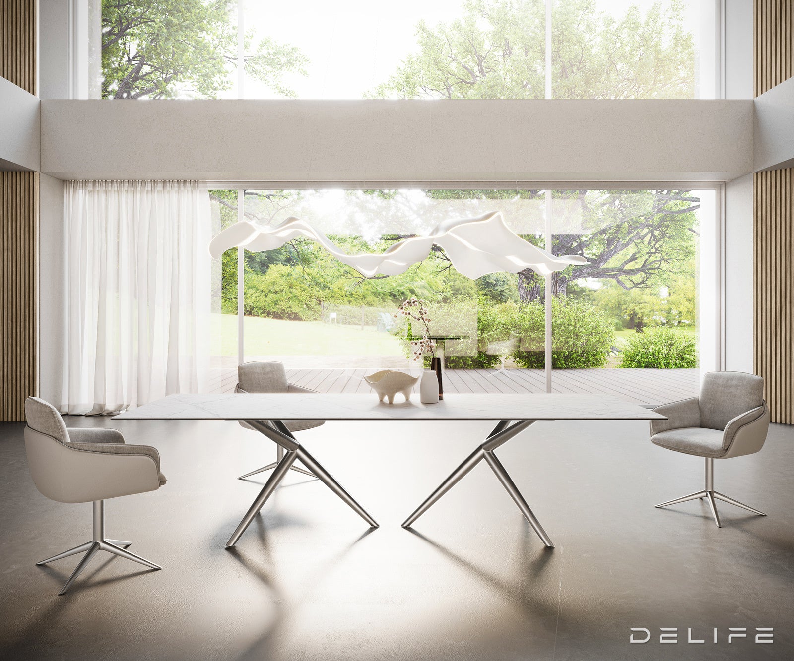 Jedilna miza z robom 300x100cm, Material: Laminam Statuarietto Ceramics