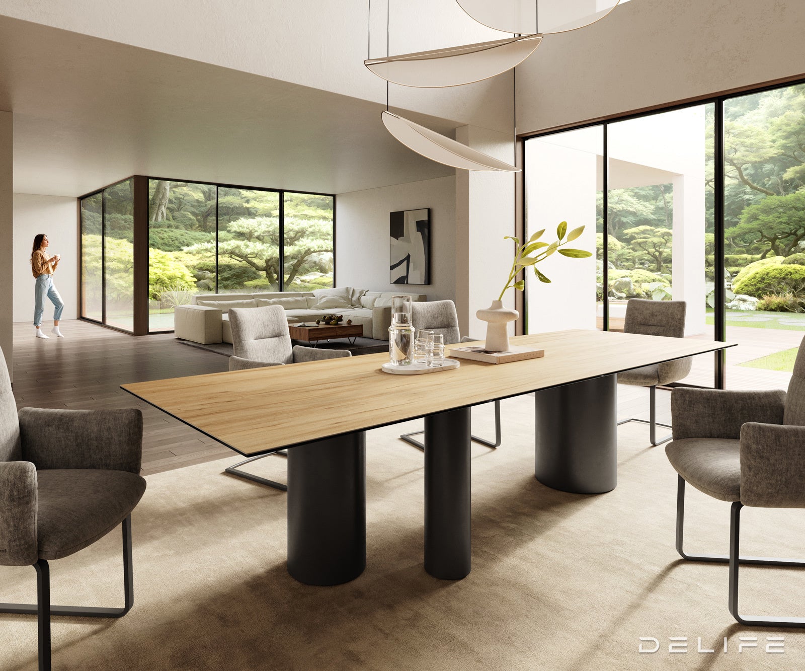 Jedilna miza z robom 300x100cm, Material: Laminam Sabbia Ceramics