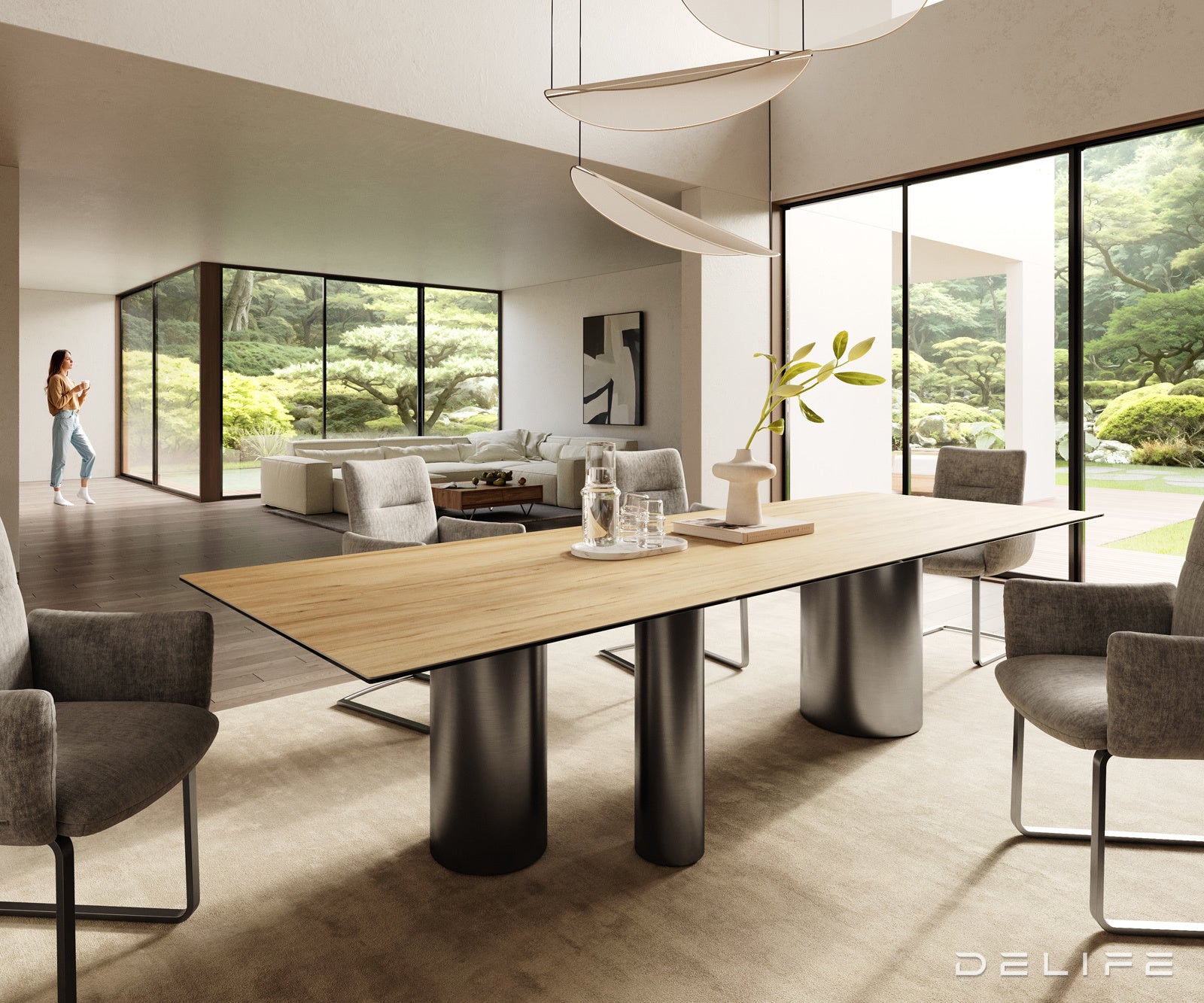 Jedilna miza z robom 300x100cm, Material: Laminam Sabbia Ceramics