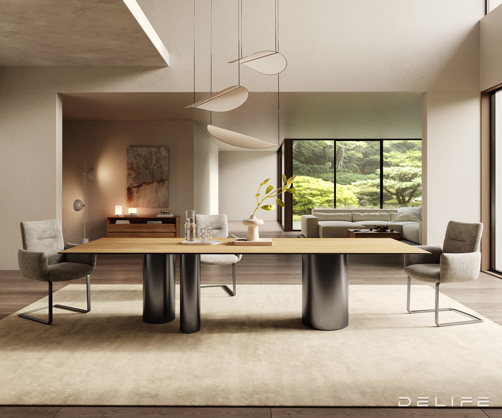 Jedilna miza z robom 300x100cm, Material: Laminam Sabbia Ceramics