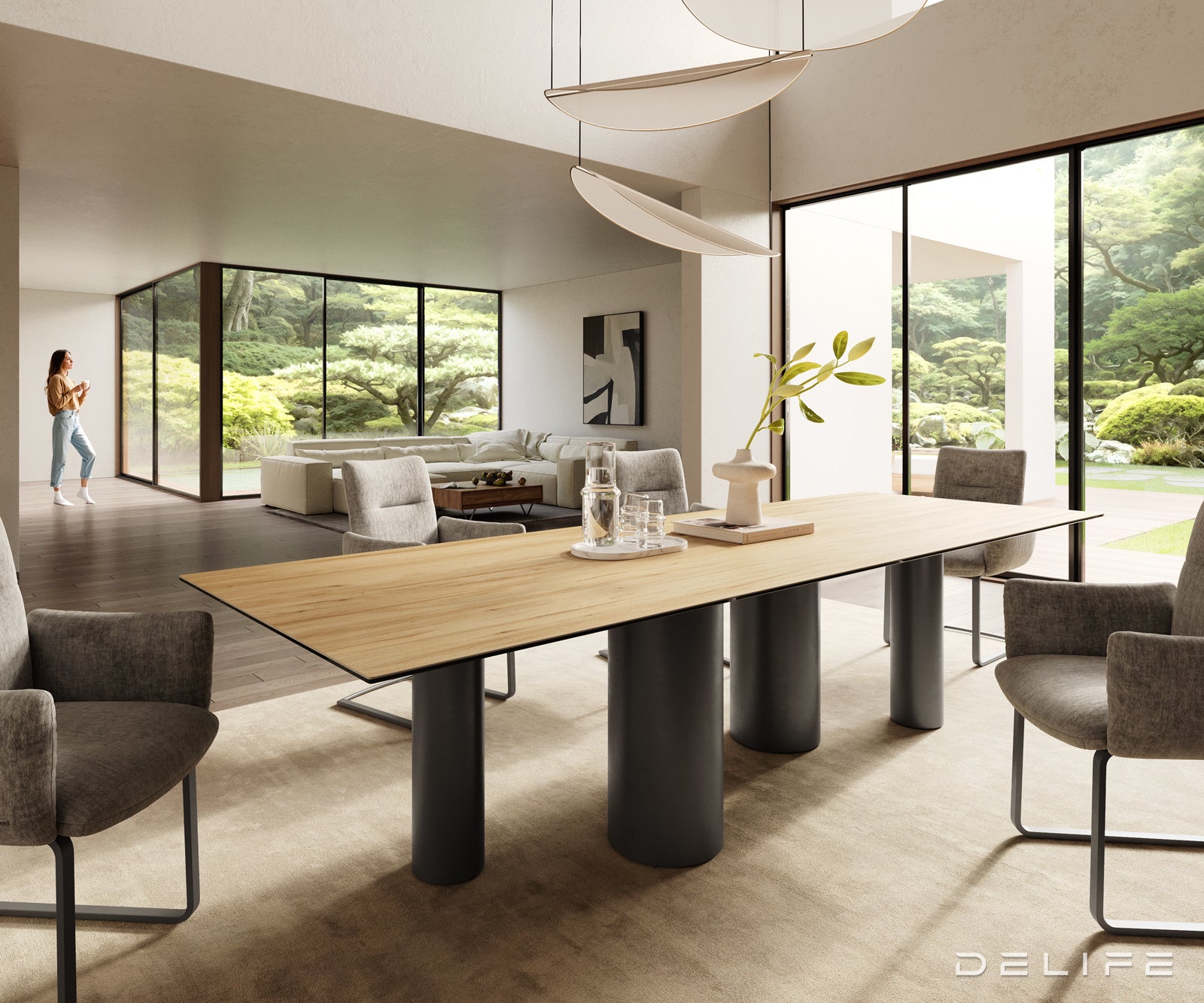 Jedilna miza z robom 300x100cm, Material: Laminam Sabbia Ceramics