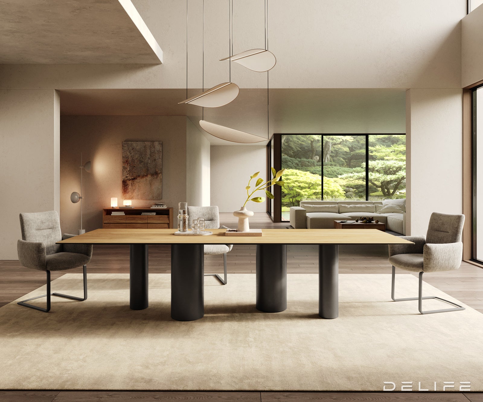 Jedilna miza z robom 300x100cm, Material: Laminam Sabbia Ceramics