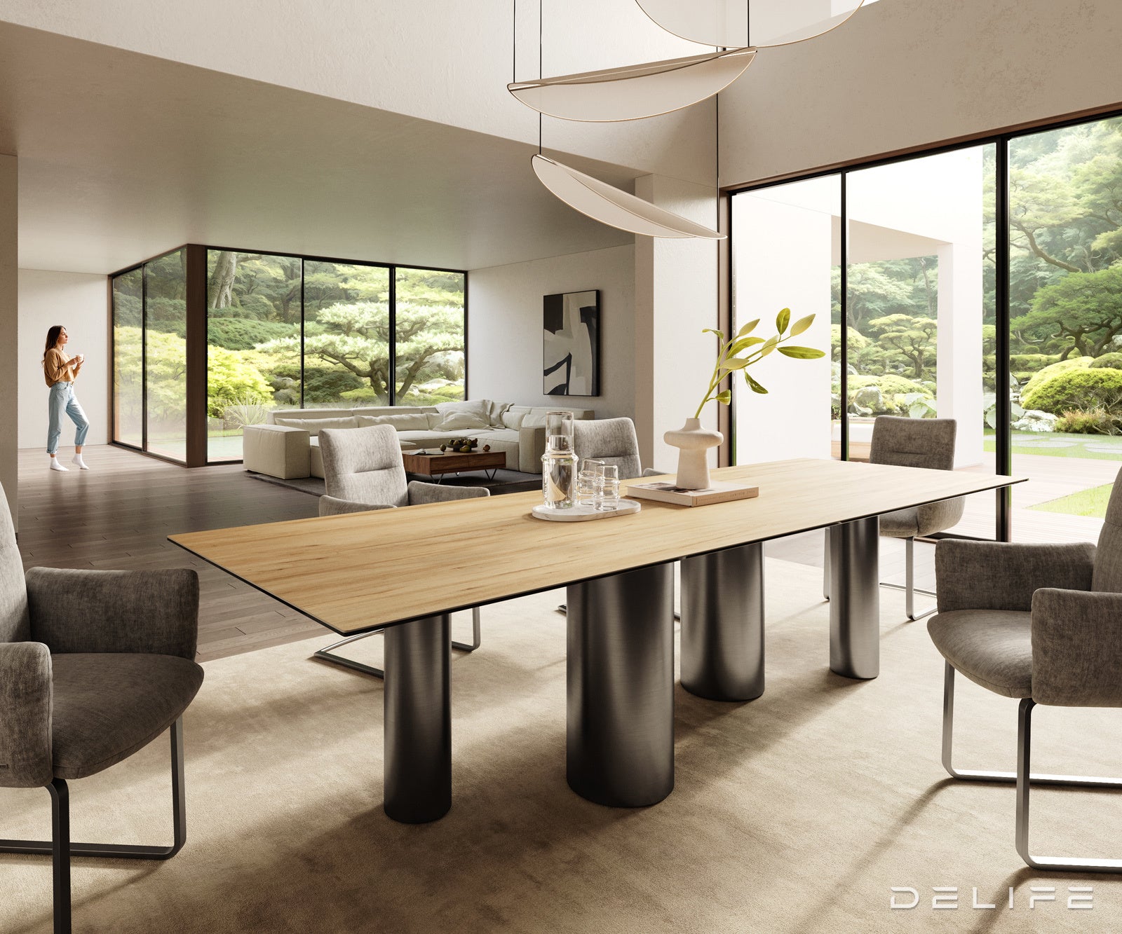 Jedilna miza z robom 300x100cm, Material: Laminam Sabbia Ceramics