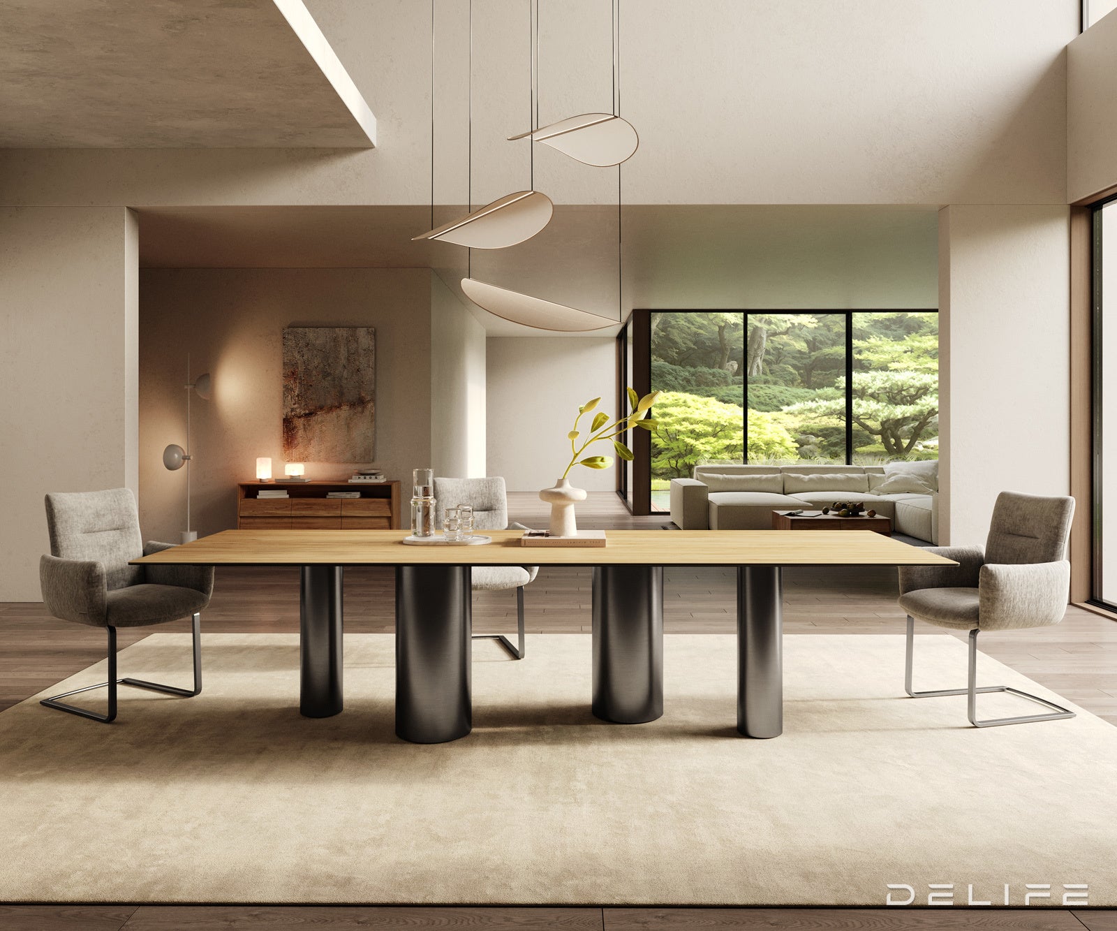 Jedilna miza z robom 300x100cm, Material: Laminam Sabbia Ceramics