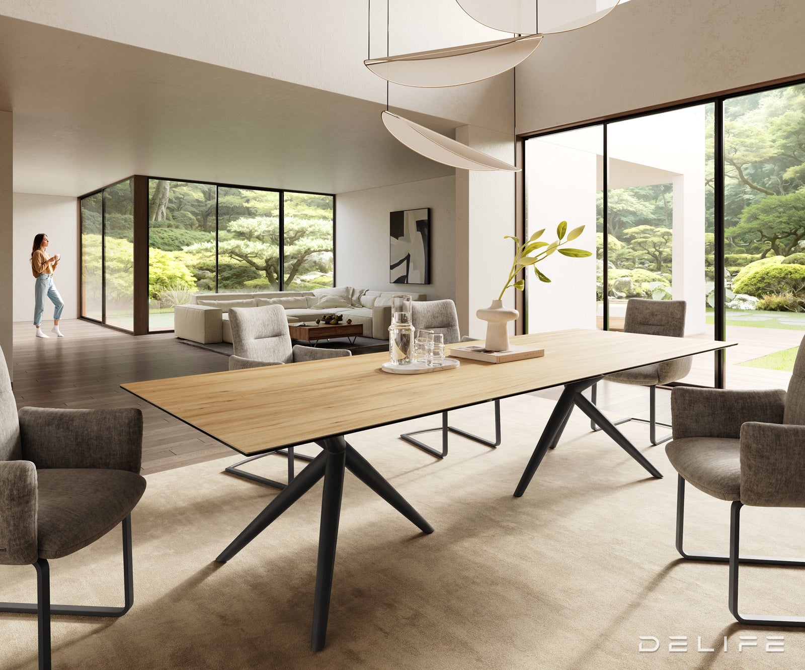 Jedilna miza z robom 300x100cm, Material: Laminam Sabbia Ceramics