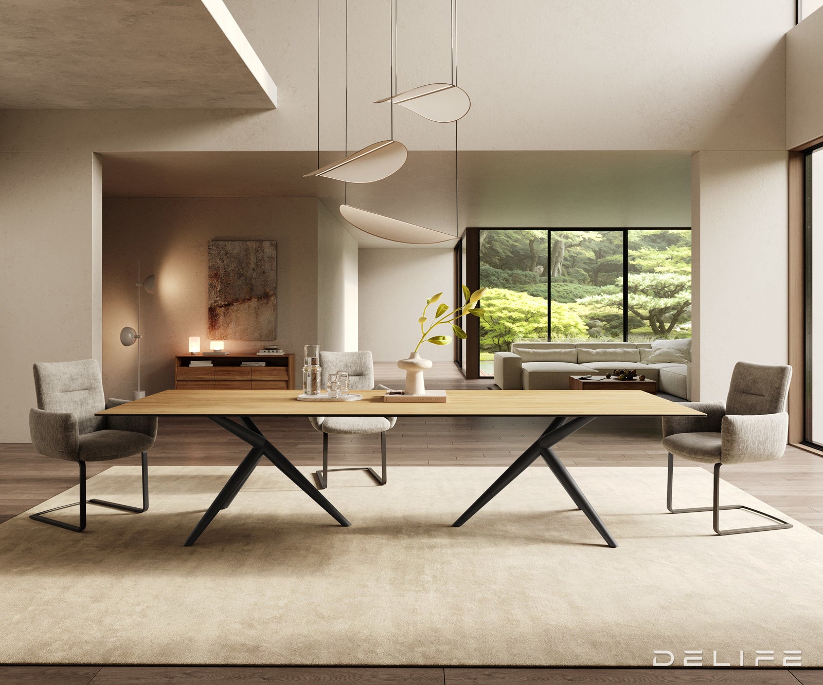 Jedilna miza z robom 300x100cm, Material: Laminam Sabbia Ceramics