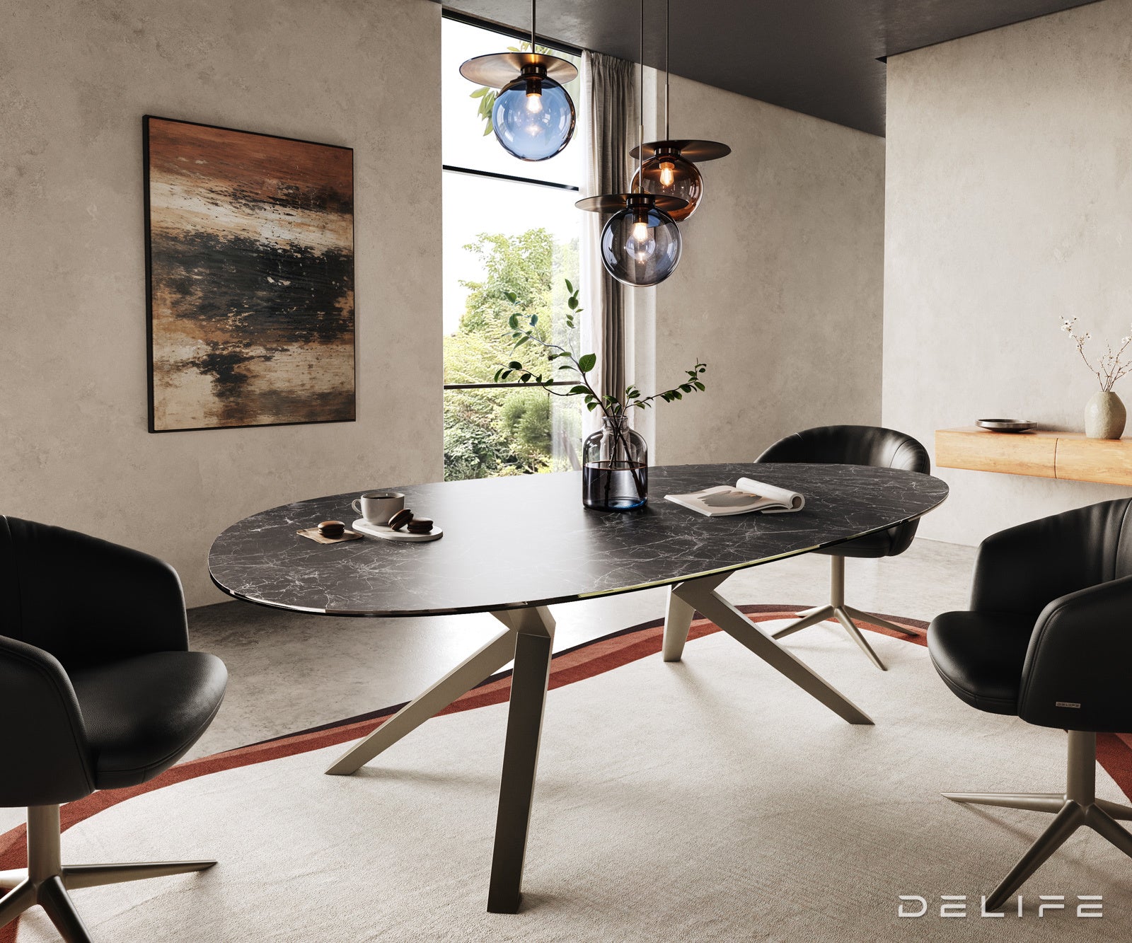 Jedilna miza z robom 220x120cm, Material: Keramika Laminam Nero Greco