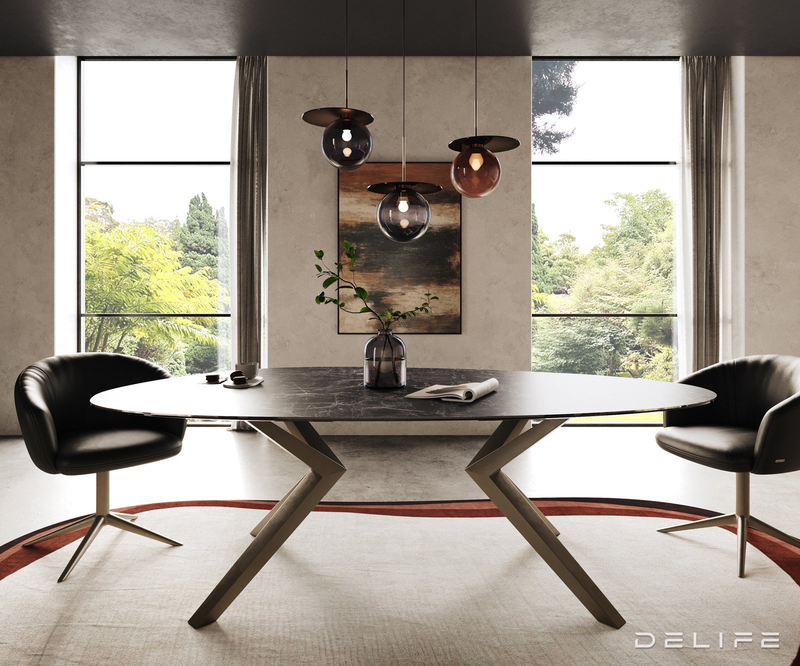 Jedilna miza z robom 220x120cm, Material: Keramika Laminam Nero Greco