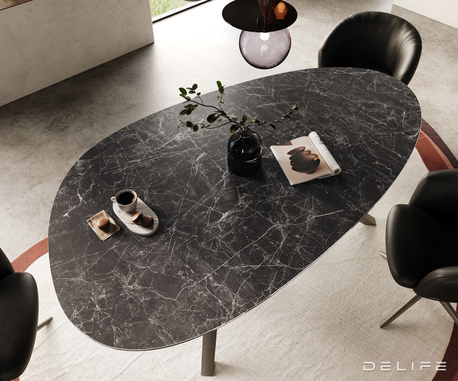 Jedilna miza z robom 220x120cm, Material: Keramika Laminam Nero Greco