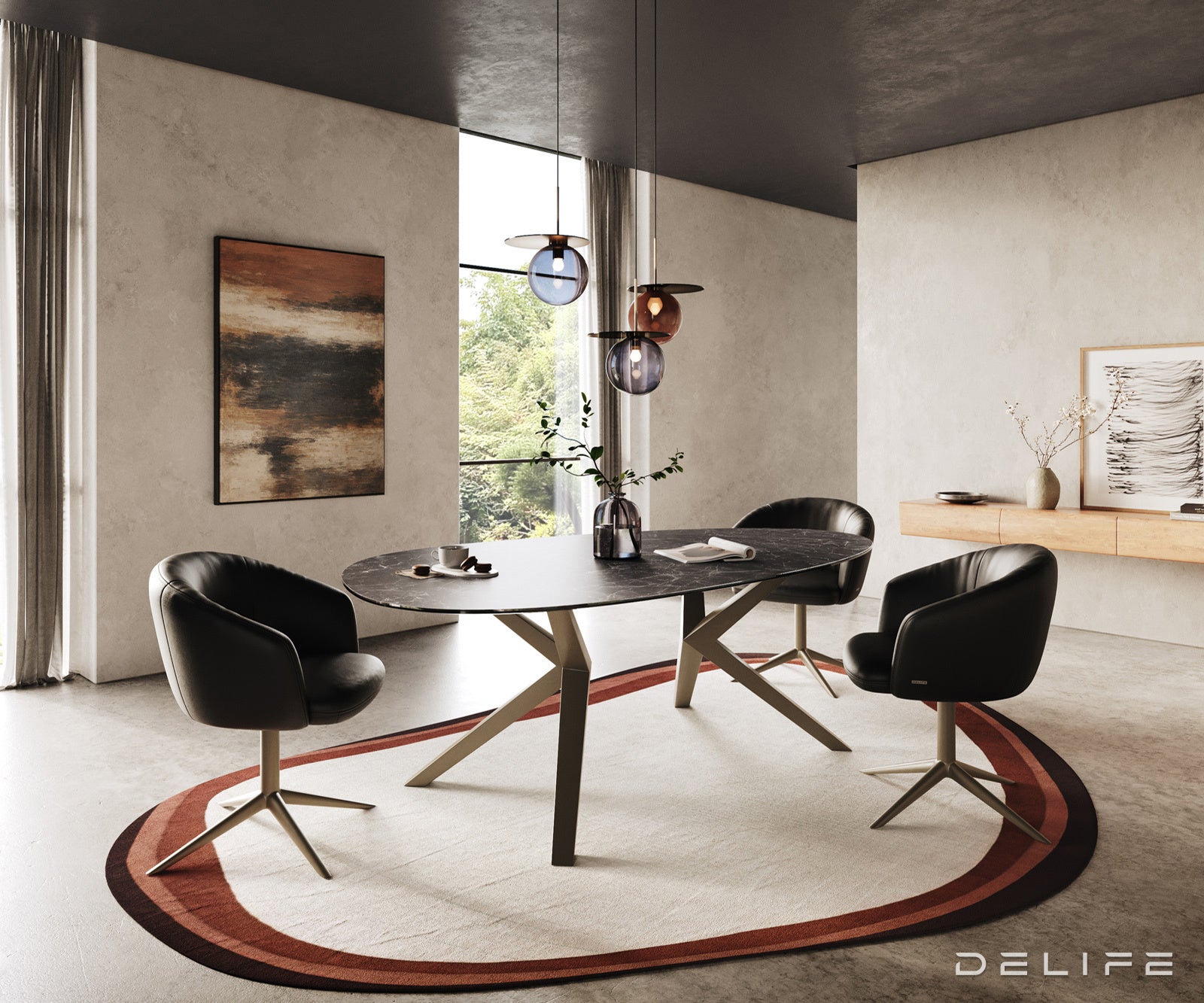 Jedilna miza z robom 220x120cm, Material: Keramika Laminam Nero Greco