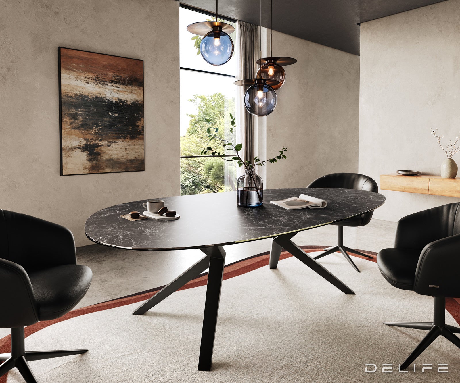 Jedilna miza z robom 220x120cm, Material: Keramika Laminam Nero Greco