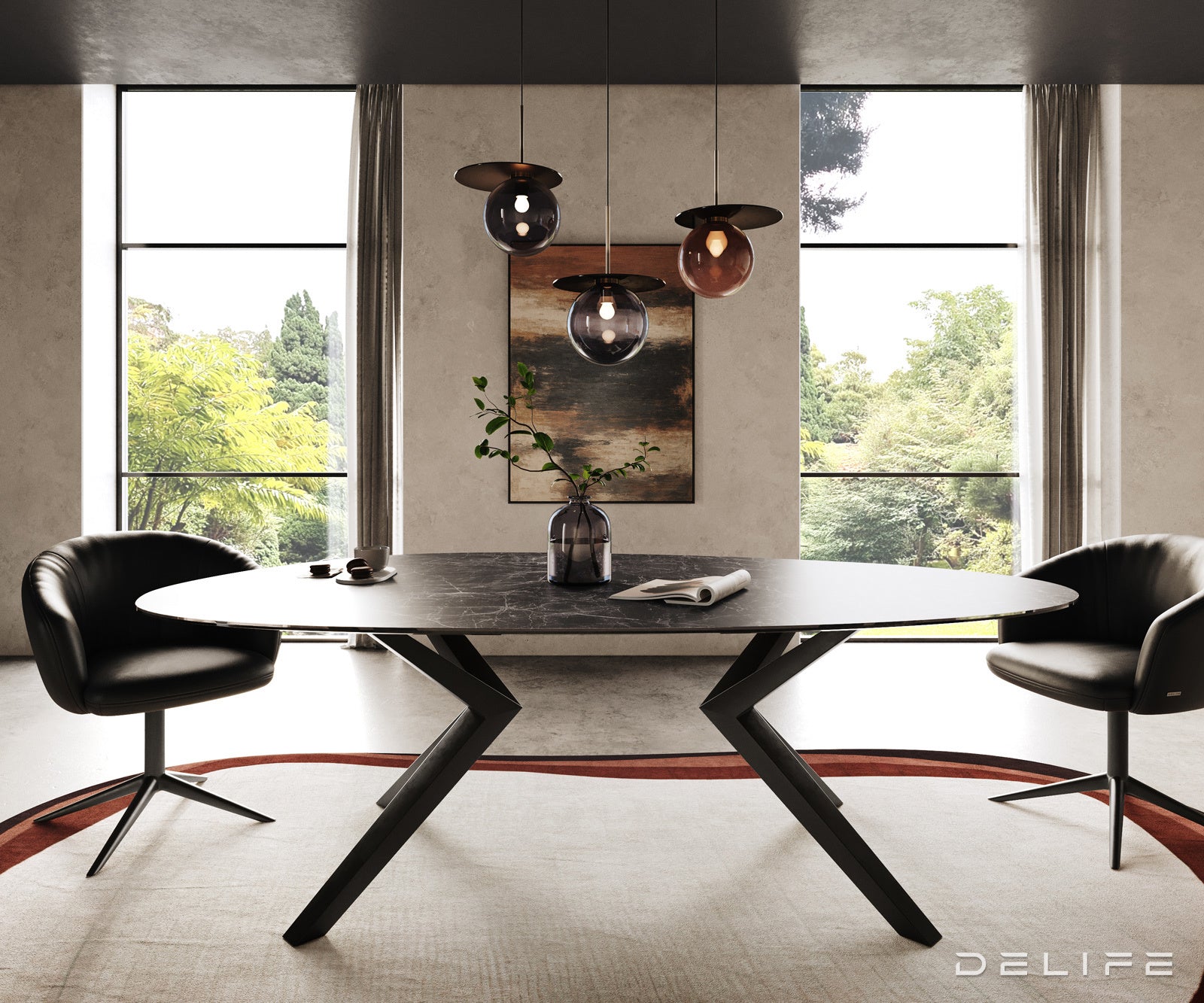 Jedilna miza z robom 220x120cm, Material: Keramika Laminam Nero Greco