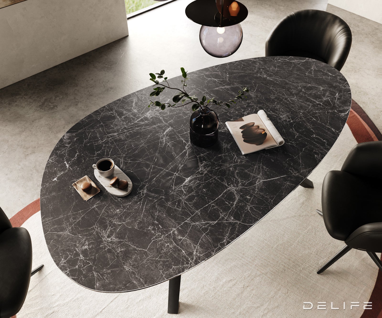 Jedilna miza z robom 220x120cm, Material: Keramika Laminam Nero Greco