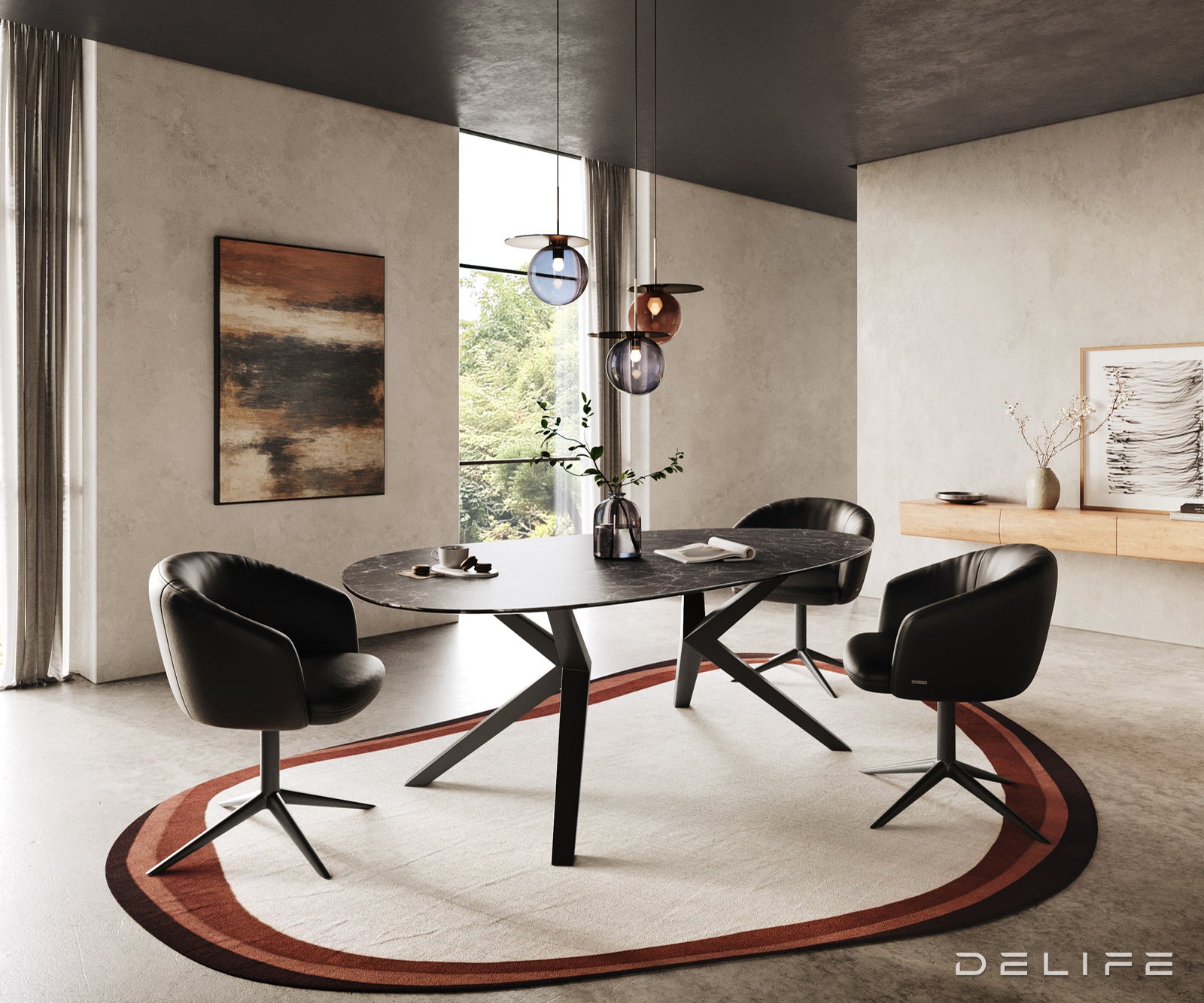 Jedilna miza z robom 220x120cm, Material: Keramika Laminam Nero Greco