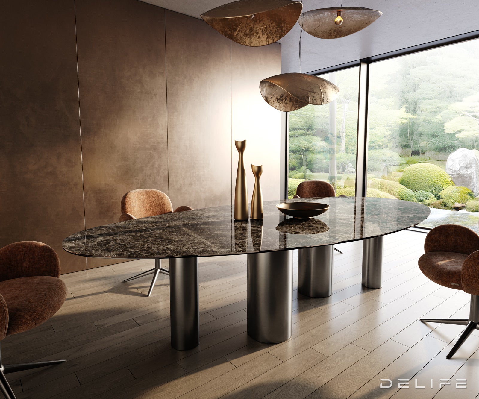Jedilna miza z robom 315x150cm, Material: Laminam Emperador Extra Lucidato Ceramics