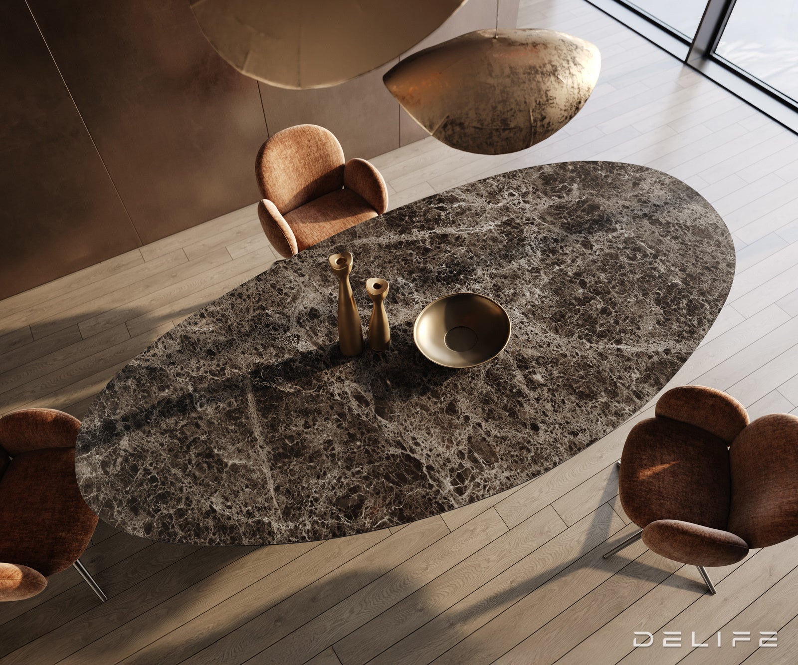 Jedilna miza z robom 315x150cm, Material: Laminam Emperador Extra Lucidato Ceramics