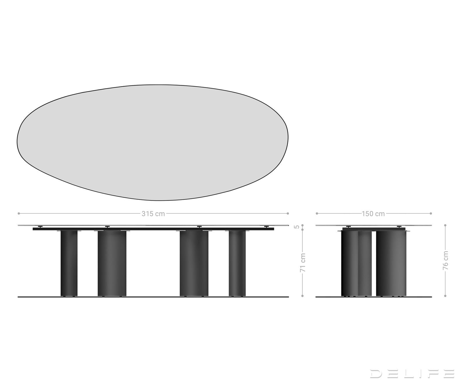 Jedilna miza z robom 315x150cm, Material: Laminam Emperador Extra Lucidato Ceramics