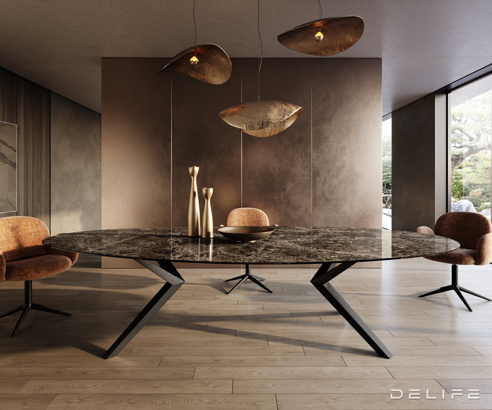 Jedilna miza z robom 315x150cm, Material: Laminam Emperador Extra Lucidato Ceramics