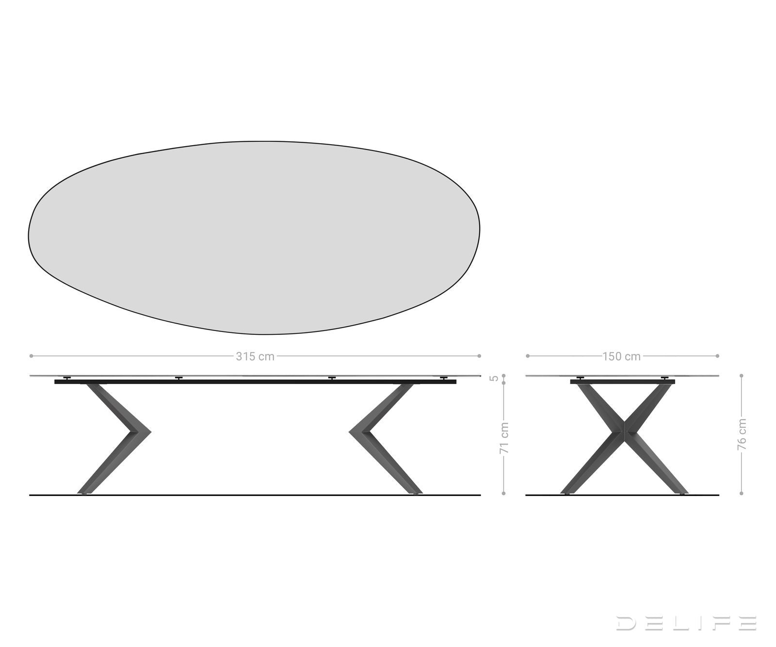 Jedilna miza z robom 315x150cm, Material: Laminam Emperador Extra Lucidato Ceramics