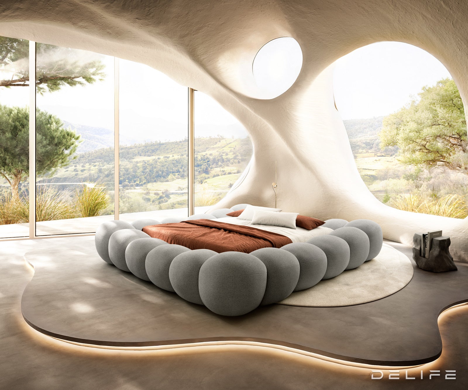 Posteljni okvir Perlla, material: strukturirana tkanina