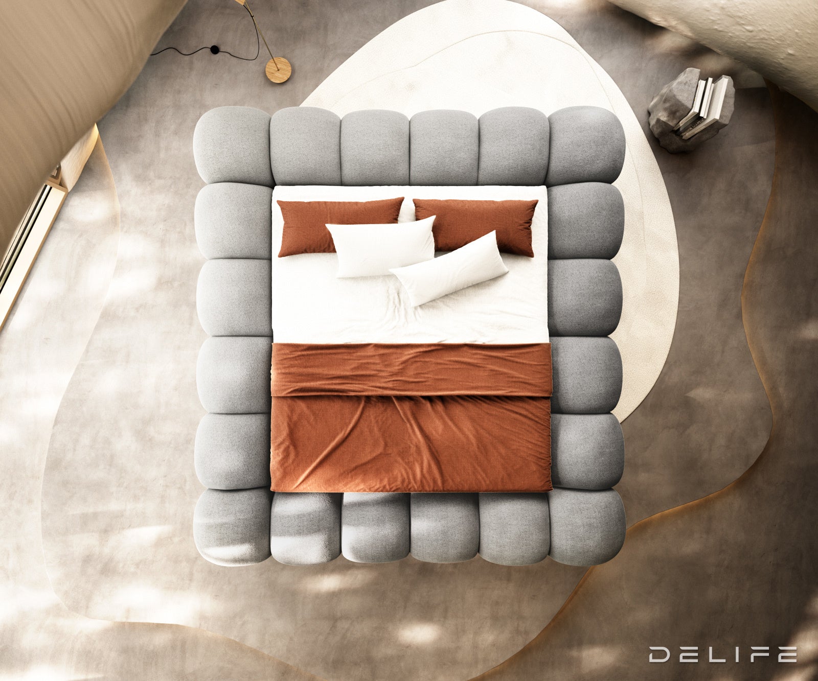 Posteljni okvir Perlla, material: strukturirana tkanina