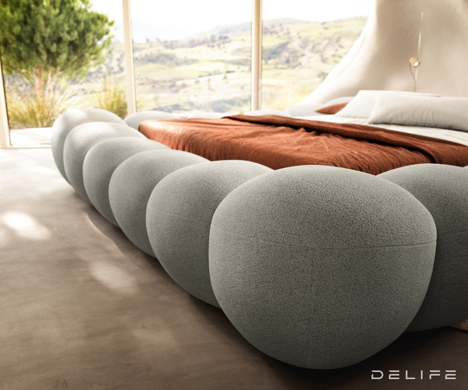 Posteljni okvir Perlla, material: strukturirana tkanina