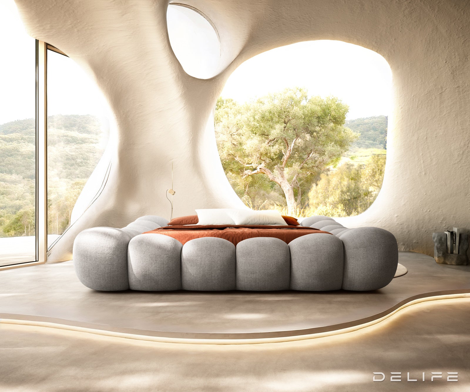 Posteljni okvir Perlla, material: strukturirana tkanina