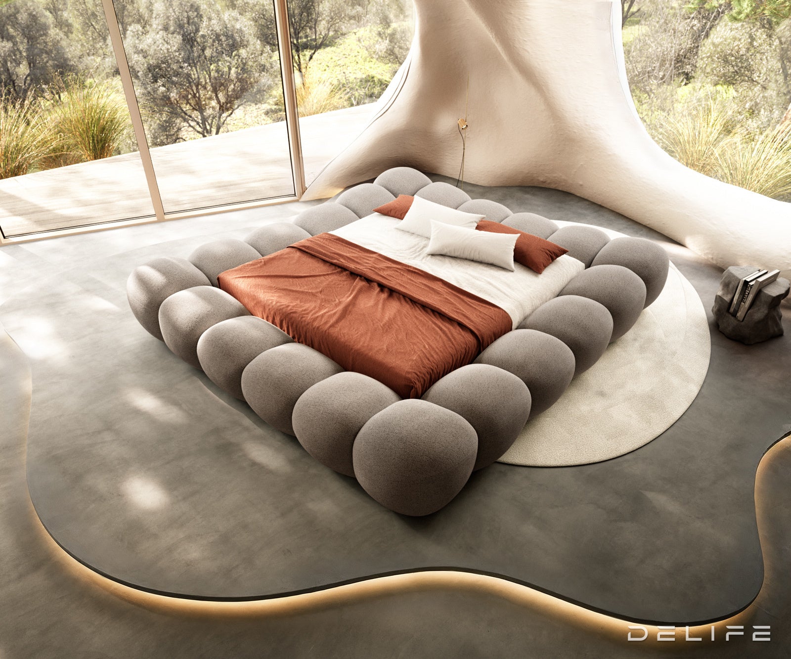 Posteljni okvir Perlla, material: strukturirana tkanina