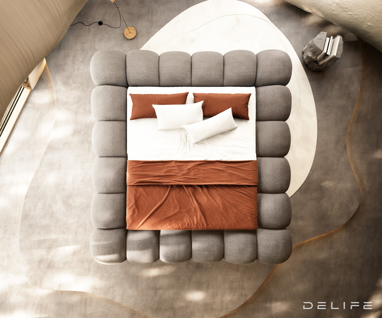 Posteljni okvir Perlla, material: strukturirana tkanina