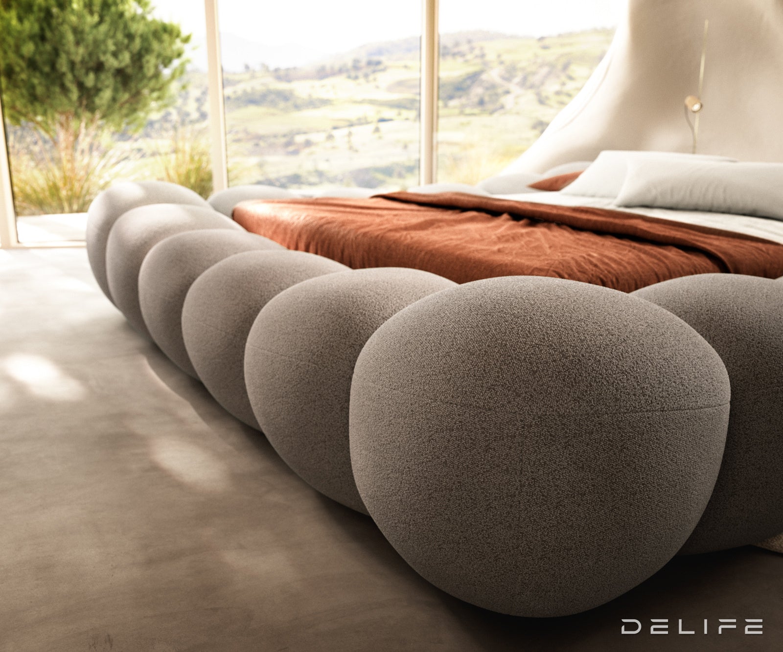 Posteljni okvir Perlla, material: strukturirana tkanina